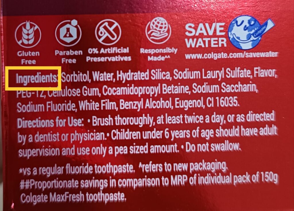  toothpaste Ingredients