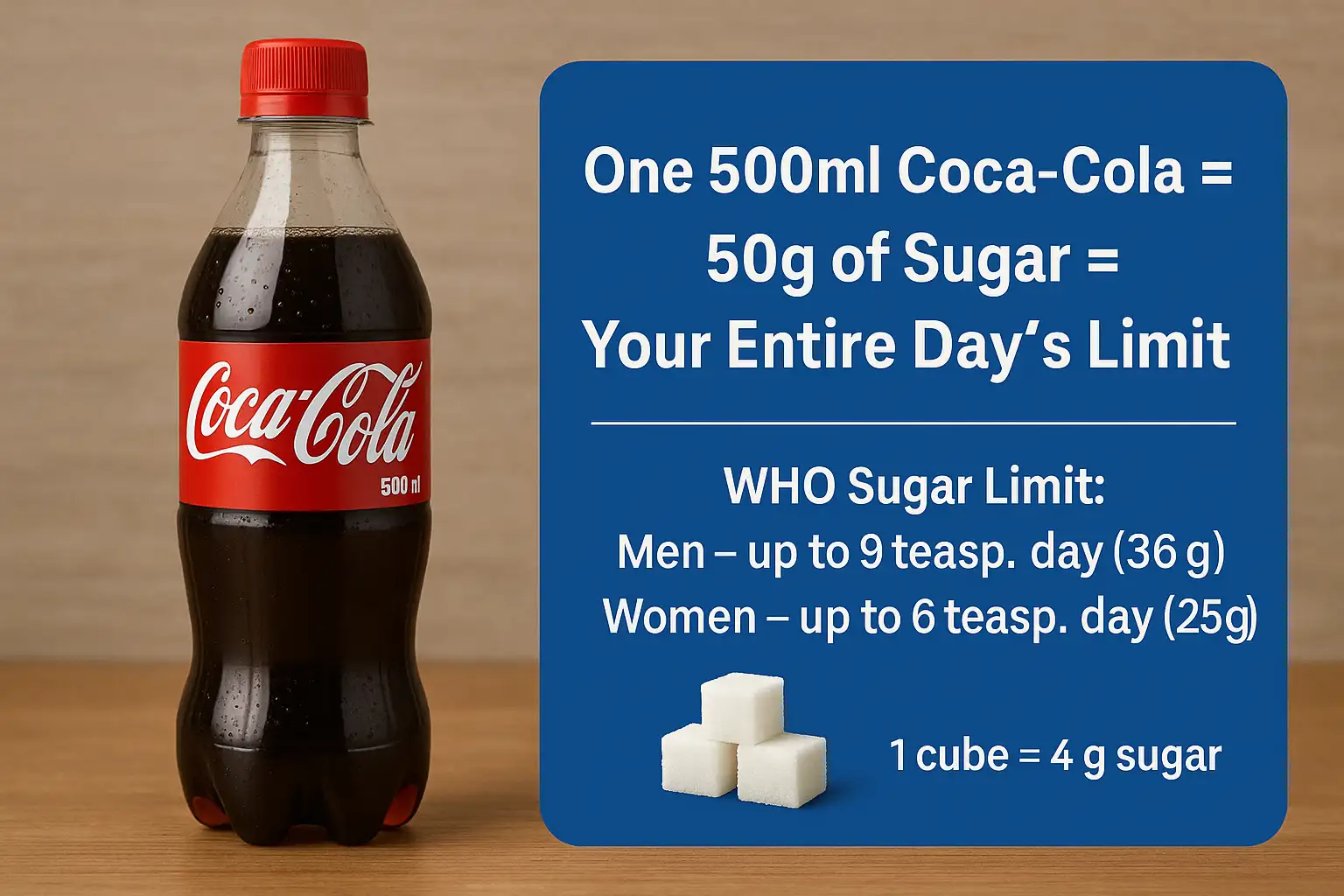 (500 ml) of Coca-Cola at once. A 500 ml bottle contains 53 grams of sugar.