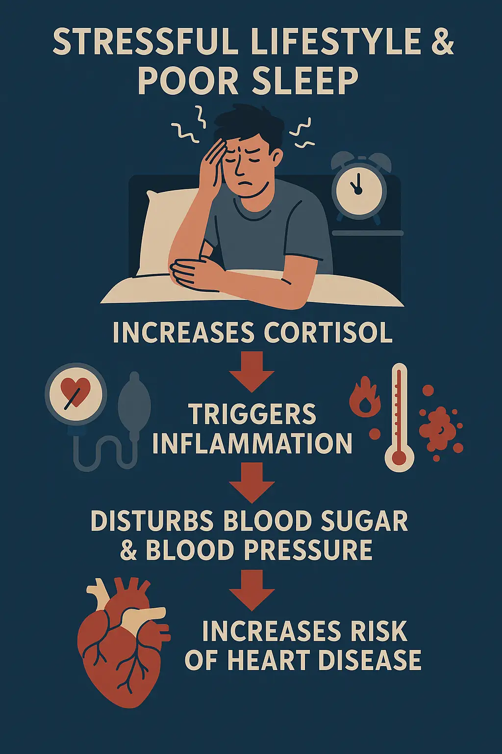 stressful lifestyle and poor sleep may major cause of Heart attack.